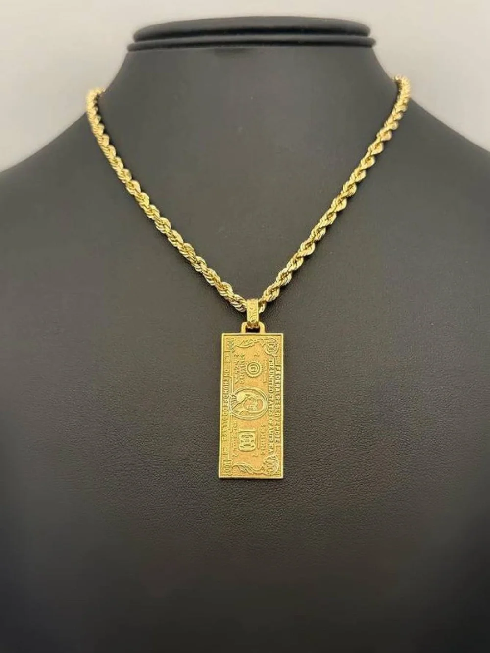 14k Solid Yellow Gold 100 Dollar Bill Money Banknote Charm Pendant Handmade